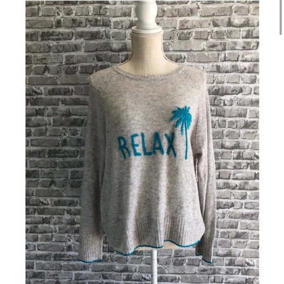NWT 100% Cashmere GOLDEN SUN "RELAX" Gray Teal Blue SWEATER $240 XS / S - Picture 2 of 5